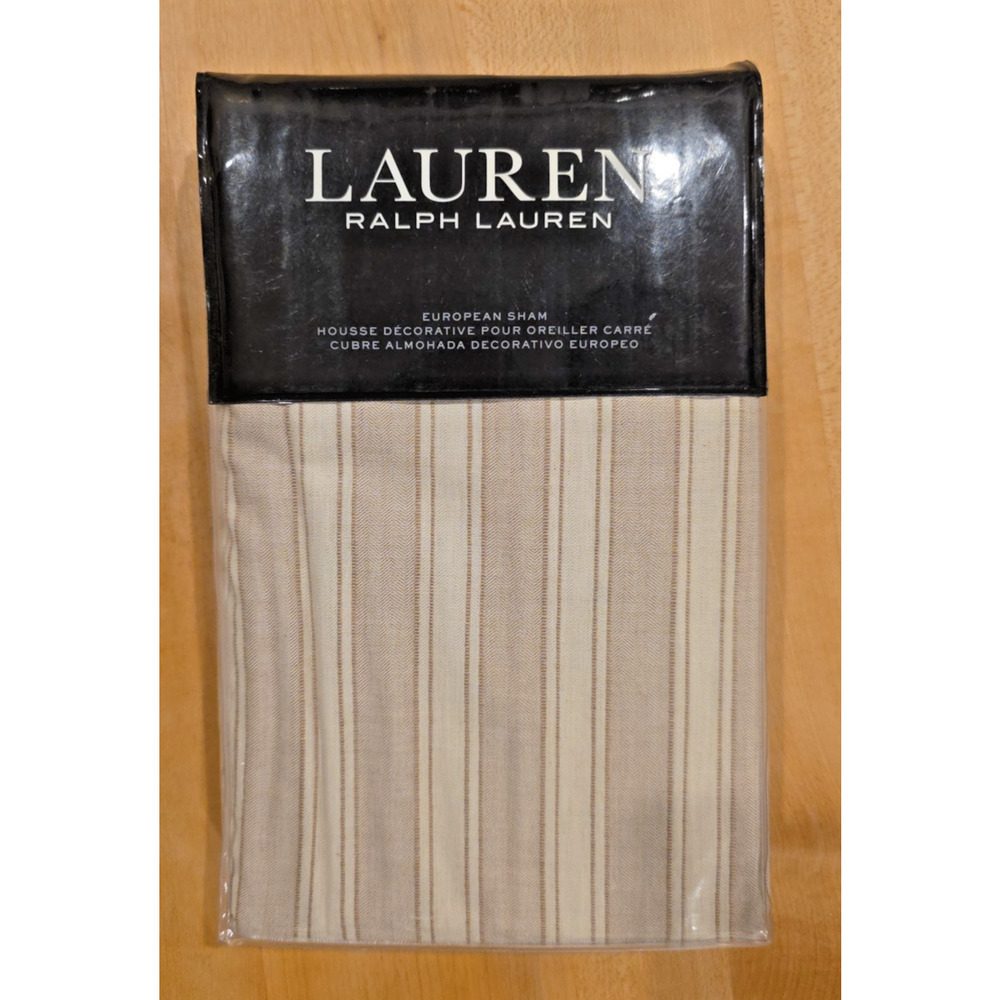 Lauren Ralph Lauren Graydon Bold Stripe Euro Sham Pillow 26x26 Dune Linen NIP